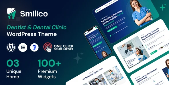 Smilico - Dental WordPress Theme WordPress theme homepage layout for a cosmetic dentistry health and beauty website