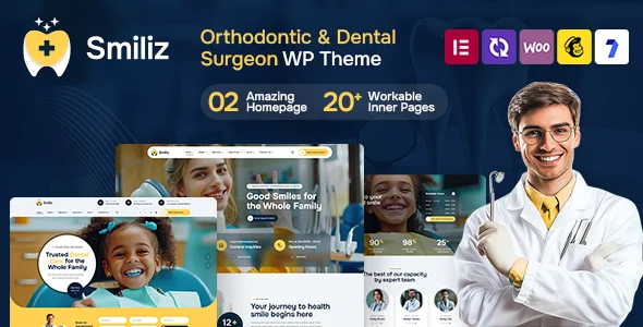 Smiliz - Orthodontics & Dental Surgeon WordPress Theme WordPress theme homepage layout for a cosmetic dentistry health and beauty website