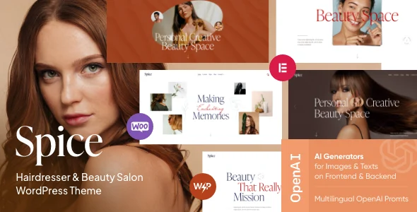 Spice - Beauty & Hair Salon WordPress Theme WordPress theme homepage layout for a beauty health and beauty website