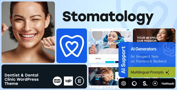 Stomatology - Dentist & Dental Clinic WordPress Theme WordPress theme homepage layout for a children's dentistry health and beauty website