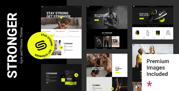 Stronger - Gym and Fitness WordPress Theme WordPress theme homepage layout for a bodybuilding health and beauty website