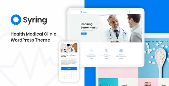 Syring | Medical Clinic WordPress Theme WordPress theme homepage layout for a clinic health and beauty website
