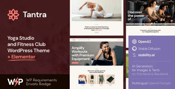 Tantra | Yoga Studio and Fitness Club WordPress Theme WordPress theme homepage layout for a fitness health and beauty website