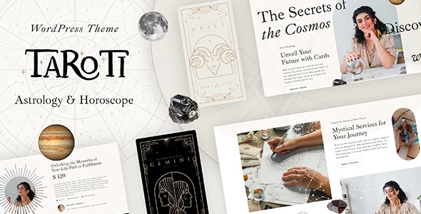 Taroti - Astrology & Horoscope WordPress WordPress theme homepage layout for a astrologer health and beauty website