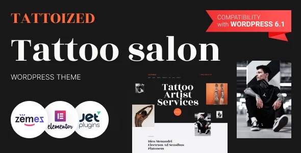 Tattoized - Tattoo Salon WordPress Theme WordPress theme homepage layout for a artist health and beauty website