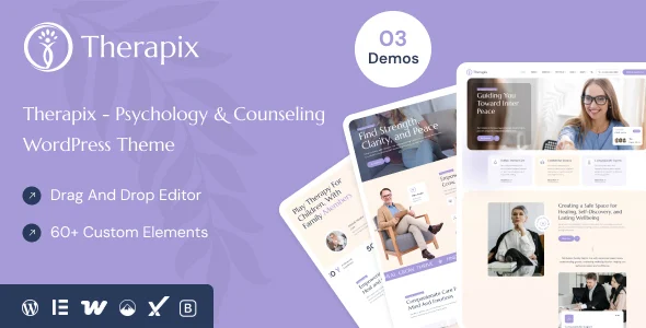 Therapix - Psychology & Counselling WordPress Theme WordPress theme homepage layout for a appointment booking health and beauty website