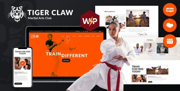 Tiger Claw | Martial Arts School, Karate & Fitness Center WordPress Theme WordPress theme homepage layout for a boxing health and beauty website