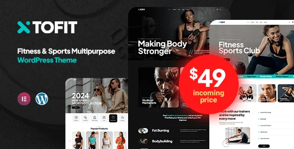Tofit - Fitness Club and Gym WordPress Theme WordPress theme homepage layout for a bodybuilding health and beauty website