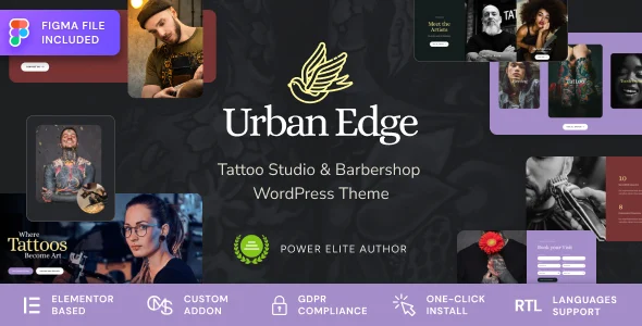 Urban Edge - Barbershop & Tattoo Studio WordPress Theme WordPress theme homepage layout for a barber health and beauty website