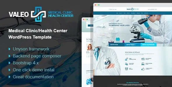 Valeo - health center and hospital WordPress Theme WordPress theme homepage layout for a clean health and beauty website