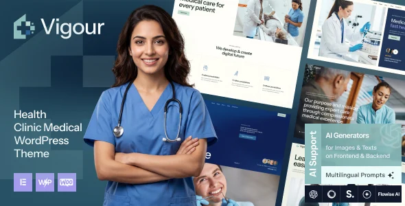 Vigour - Health Clinic Medical WordPress Theme WordPress theme homepage layout for a clinic health and beauty website