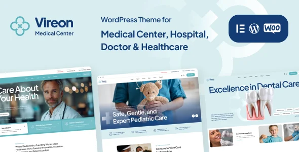 Vireon - Medical Center & Healthcare WordPress Theme WordPress theme homepage layout for a clear design health and beauty website