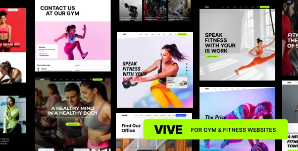 Vive | Fitness Gym WordPress WordPress theme homepage layout for a bodybuilding health and beauty website