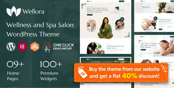Wellora – Wellness and Spa Salon WordPress Theme WordPress theme homepage layout for a beauty health and beauty website