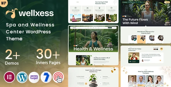 Wellxess - Spa and Wellness Center WordPress Theme WordPress theme homepage layout for a beauty spa health and beauty website