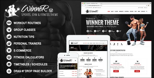 Winner - Fitness & Gym WordPress Theme WordPress theme homepage layout for a beauty health and beauty website