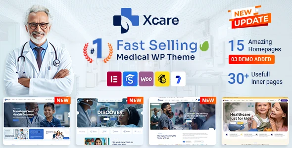 Xcare - Medical and Health Care WordPress Theme WordPress theme homepage layout for a clinic health and beauty website