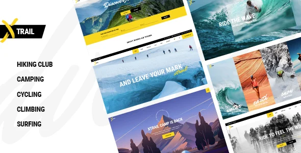 Xtrail - Extreme Sports and Outdoors WordPress Theme WordPress theme homepage layout for a adventure health and beauty website