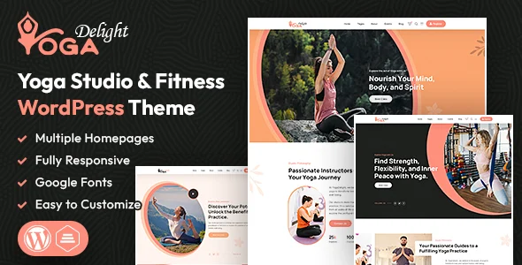 Yoga Delight | Yoga Studio & Fitness WordPress Theme WordPress theme homepage layout for a creative health and beauty website