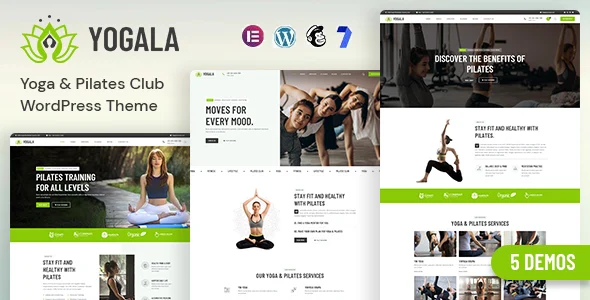 Yogala - Yoga & Pilates Club WordPress Theme WordPress theme homepage layout for a aerobics health and beauty website