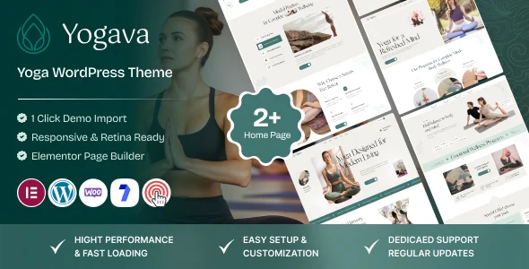 Yogava - Yoga Fitness WordPress WordPress theme homepage layout for a asana health and beauty website