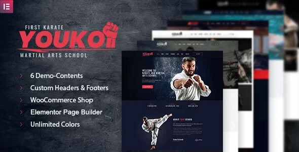 Youko - Martial Arts WordPress Theme WordPress theme homepage layout for a boxing health and beauty website