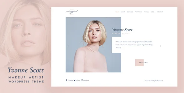 Yvonne - Makeup Artist WordPress Theme WordPress theme homepage layout for a artist health and beauty website
