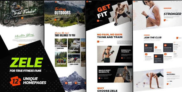 Zele - Fitness & Sports WordPress Theme WordPress theme homepage layout for a biking health and beauty website