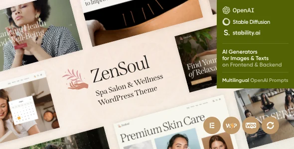ZenSoul - Spa Salon & Wellness WordPress Theme + Shop & AI WordPress theme homepage layout for a acupuncture health and beauty website