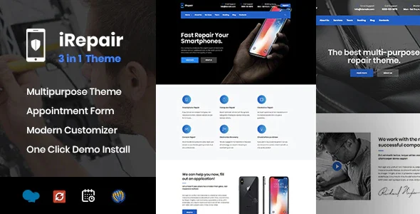 iRepair - Car Repair WordPress Theme WordPress theme homepage layout for a auto mechanic retail website