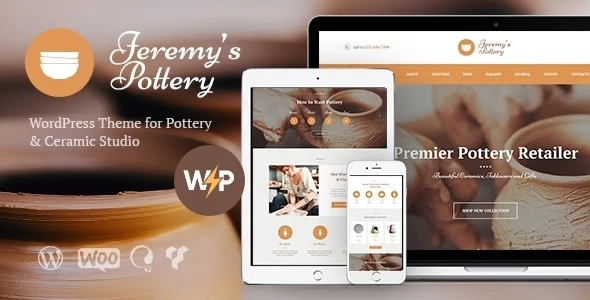 Jeremy's Pottery - Ceramics WordPress Theme WordPress theme homepage layout for a blog retail website