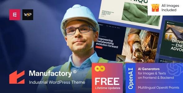 Manufactory - Industrial WordPress Theme WordPress theme homepage layout for a business retail website
