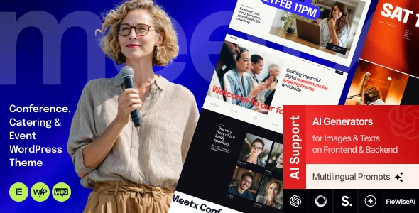 Meetx - Conference, Catering & Event WordPress Theme WordPress theme homepage layout for a conference retail website
