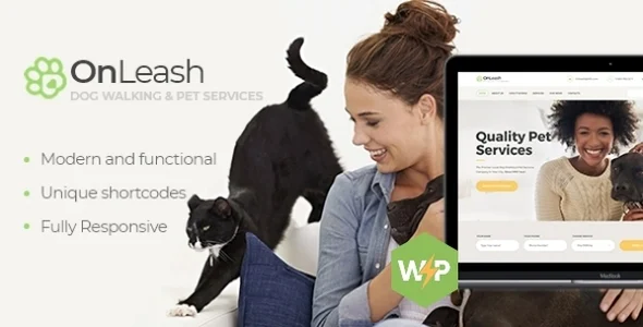 OnLeash | Dog Walking & Pet Veterinary WordPress Theme WordPress theme homepage layout for a cat retail website