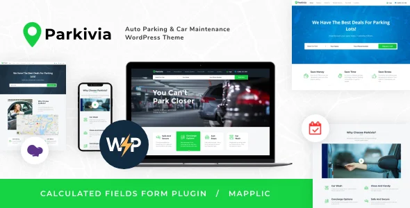 Parkivia | Car Parking Lot & Maintenance WordPress Theme WordPress theme homepage layout for a auto parts retail website