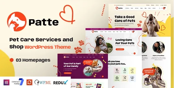 Patte - Pet Care & Pet Shop WordPress Theme WordPress theme homepage layout for a cat boarding retail website