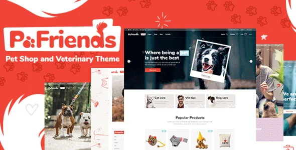 PawFriends - Pet Shop and Veterinary WordPress Theme WordPress theme homepage layout for a animal care retail website