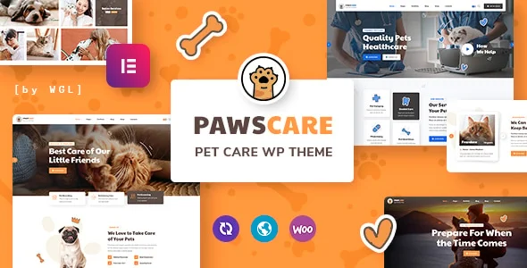 PawsCare - Pet Care & Veterinary WordPress Theme WordPress theme homepage layout for a boarding retail website
