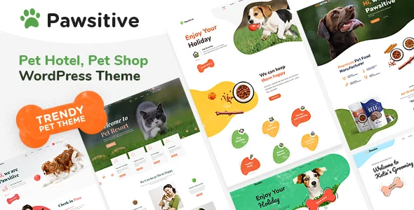 Pawsitive - Pet Care & Shop WordPress Theme WordPress theme homepage layout for a cat boarding retail website