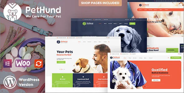 Pet Hund - Animals Shop & Veterinary WordPress Theme WordPress theme homepage layout for a animal care retail website