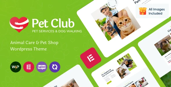 Pets Club - Pet Care WordPress Theme + Shop WordPress theme homepage layout for a adoption retail website
