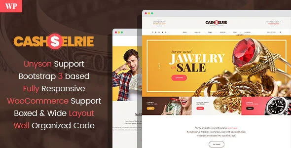 Cashelrie - Pawn Shop WordPress Theme WordPress theme homepage layout for a buy gold shopping website