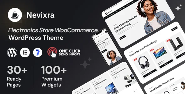 Nevixra - Electronics Store WooCommerce Theme WordPress theme homepage layout for a computer store shopping website