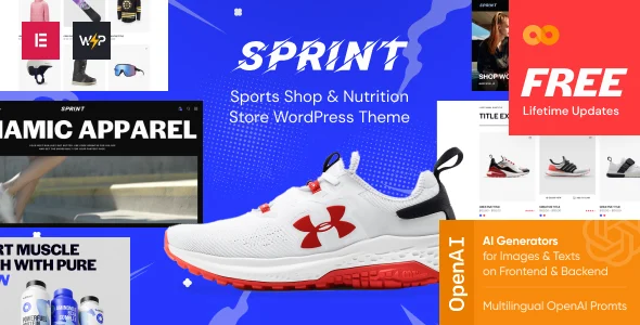 Sprint - Sports Shop & Nutrition Store WordPress Theme WordPress theme homepage layout for a ecommerce shopping website