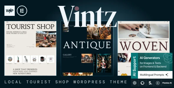 Vintz - Local Tourist Antique Shop WordPress Theme WordPress theme homepage layout for a accessories shopping website