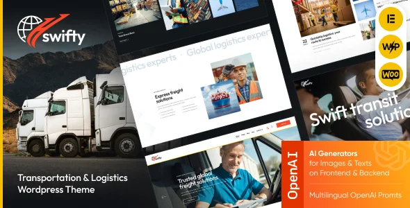 Swifty - Transportation, Logistics & Shipping WordPress Theme WordPress theme homepage layout for a cargo retail website
