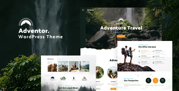 Adventor - Travel Adventure, Tourism WordPress Theme WordPress theme homepage layout for a adventure travel website