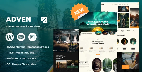 Advenx - Adventure Travel & Tourism WordPress Theme WordPress theme homepage layout for a adventure travel website