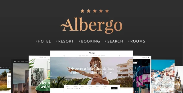 Albergo - Hotel and Accommodation Booking WordPress Theme WordPress theme homepage layout for a accommodation booking travel website