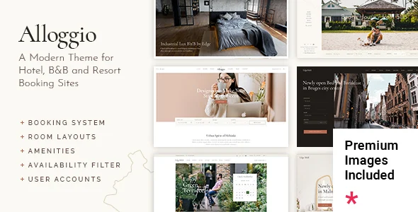 Alloggio - Hotel Booking WordPress Theme WordPress theme homepage layout for a apartment travel website